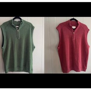 2 Cutter &‎ Buck cotton quarter zip sweater vest bundle Size L golf core preppy